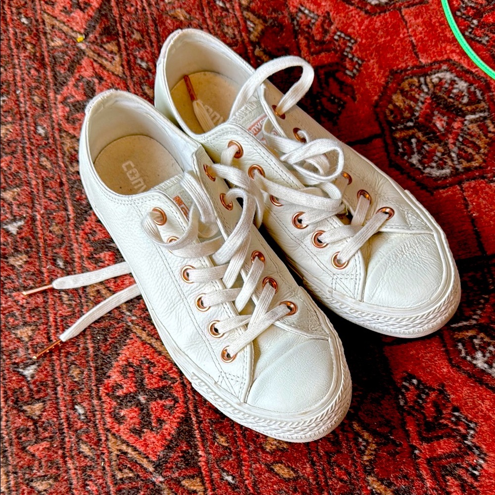 White leather converse Sneakers with Rose Gold Accents